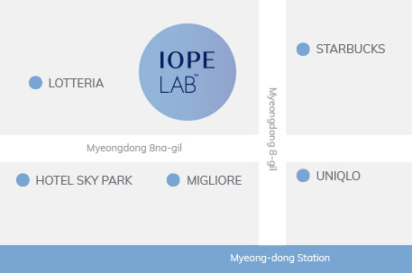 Map of IOPE Flagship Store: Go toward Exit 7 of Line 4 Myeongdong Station -> Exit through Exit 7 of Myeongdeong Station -> Walk 67m toward the right (Myeongdong 8-gil) -> Walk 47m toward the left from the entrance of Nature Republic (Myeongdong 8na-gil) -> Arrive at IOPE Flagship Store on the right (Takes about 5-10 minutes total)