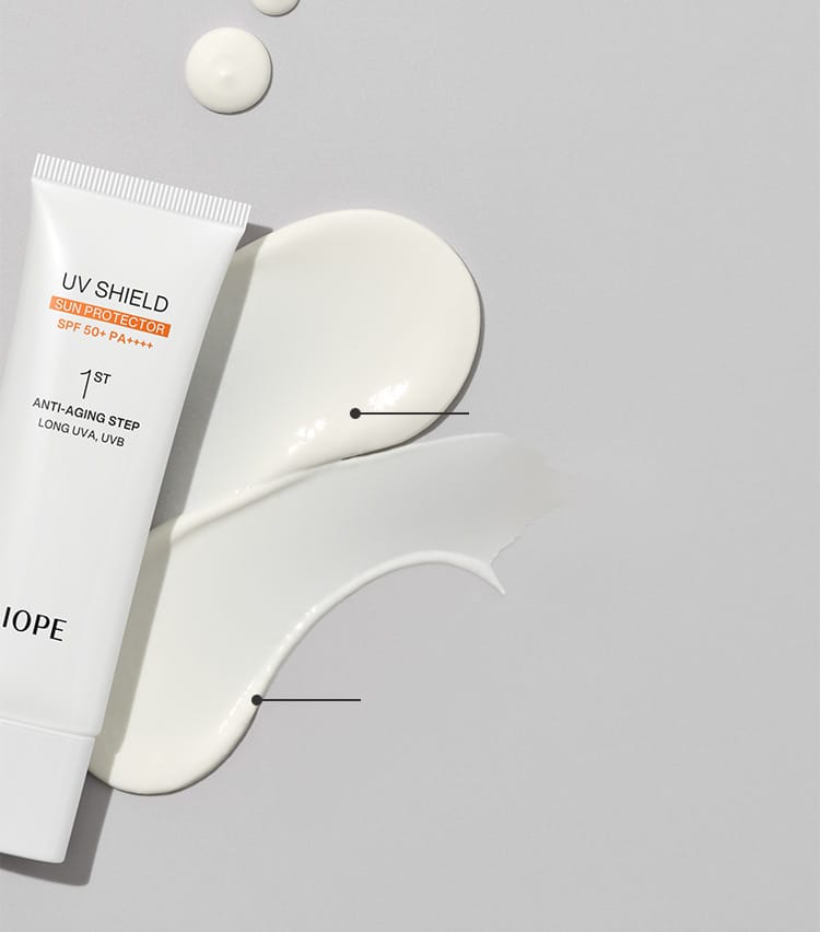아이오페 UV 쉴드 선 프로텍터 SPF 50+ PA++++ 퍼스트 안티 에이징 스텝 롱 UVA, UVB 제품과 제형