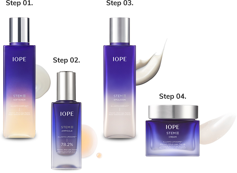 Step 01.스템Ⅲ 소프너, Step 02.스템Ⅲ 앰플, Step 03. 스템Ⅲ 에멀전, Step 04. 스템Ⅲ 리페어 크림